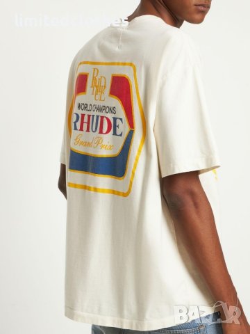 RHUDE Cream Grand Prix Hopps Logo Oversized Мъжка Тениска size S (M) и M (L)