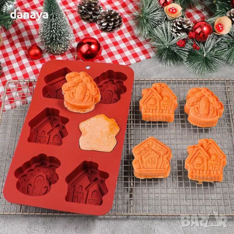 5478 Силиконова форма Коледни къщички, 6 гнезда, снимка 4 - Форми - 48067243