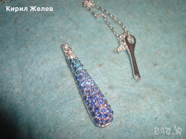 СТАРИ ПОСРЕБРЕНА НЕЖНА ВЕРИЖКА и ВИСУЛКА с КРИСТАЛИ 25168, снимка 7 - Колиета, медальони, синджири - 35308157