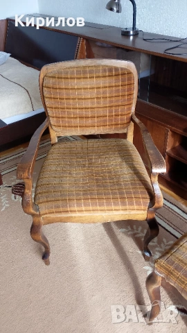 Ретро канапе с фотьойли и табуретки, орех, снимка 3 - Дивани и мека мебел - 53299873