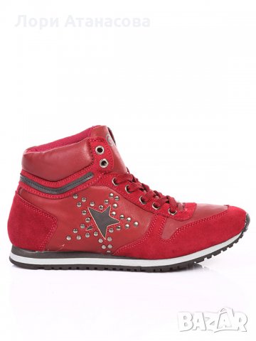 Дамски боти с капси с връзки в червено, снимка 2 - Дамски ежедневни обувки - 27731997