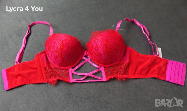 Ann Summers 70B нов дамски сутиен в цикламено с червена дантела и тюл, снимка 5 - Бельо - 43159383