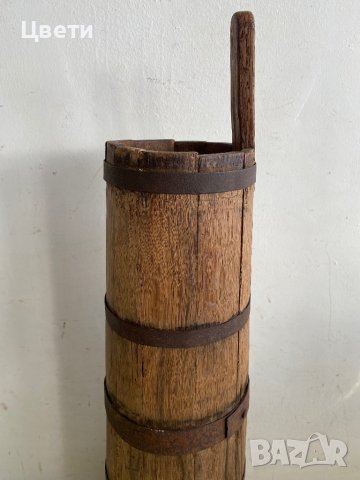 Стара, дървена бучка с метален обков, снимка 3 - Антикварни и старинни предмети - 43924339