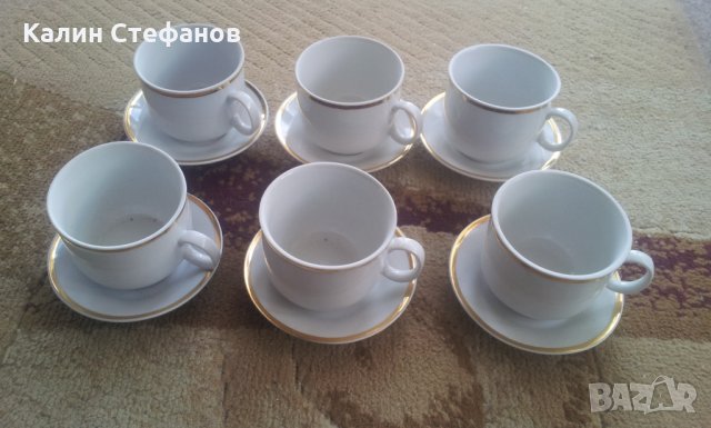 Чашки за кафе и чай с чинийки, златен кант, снимка 1 - Чаши - 26608162