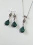 Красив комплект с тъмно зелени Тюркоази капка и нежни орнаменти цвят сребро, снимка 2