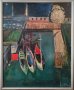 Картина, лодки, море, пристанище, худ. Т. Петков, 1980-те г., снимка 1 - Картини - 39209968