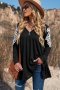 Дамска блуза в черно с дълги ръкави с бродерия и деколте с цип, снимка 1 - Блузи с дълъг ръкав и пуловери - 43503270