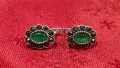 Сребърни обеци проба 925, модел с марказит и изумрудено зелен цирконий, снимка 3