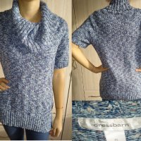 Синя плетена блуза с яка, снимка 1 - Блузи с дълъг ръкав и пуловери - 27455678