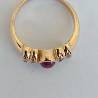 Златен пръстен с брилянти и естествен рубин, снимка 3 - Пръстени - 37254070