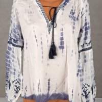 Широка дамска блуза в бяло и синьо марка Lady Boho, снимка 2 - Блузи с дълъг ръкав и пуловери - 28660709