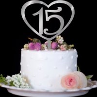 15 Години в сърце сребърен твърд Акрил топер за торта украса рожден ден, снимка 1 - Други - 28115974
