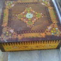 Стара българска пирографирана квадратна кутия за бижута, снимка 3 - Други ценни предмети - 37387426