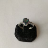 Сребърен пръстен със зелен топаз и циркони. Сребро проба 925., снимка 5 - Пръстени - 38684869