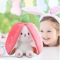 Плюшена играчка- възглавница, Зайче в ягода, розово, 25 см, снимка 4 - Плюшени играчки - 42933225
