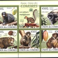Чисти марки в малък лист Фауна Лемури 2009 от Коморски острови, снимка 1 - Филателия - 33148251