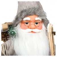Коледна реалистична фигура Дядо Коледа, Сиво палто със ски, Automat 46см, снимка 2 - Декорация за дома - 34779319