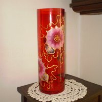 Ръчно Рисувана Голяма Стъклена Червена ваза, снимка 5 - Антикварни и старинни предмети - 40485308
