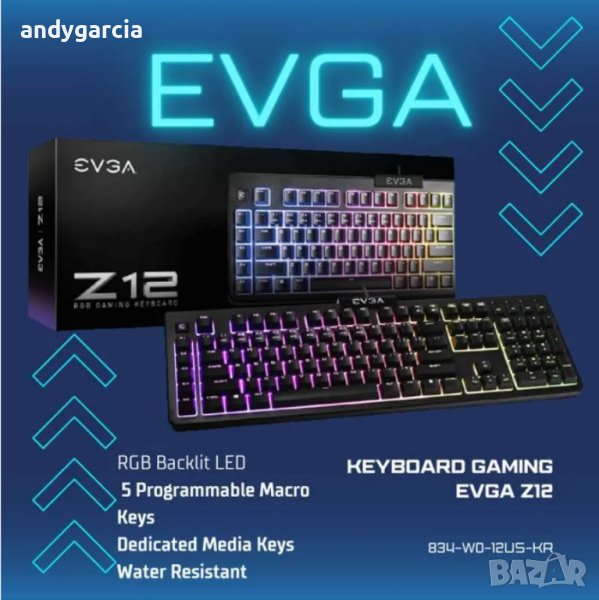 Геймърска клавиатура EVGA Z12 RGB, Черен, USB чисто нова 36 месеца гаранция keyboard gaming, снимка 1