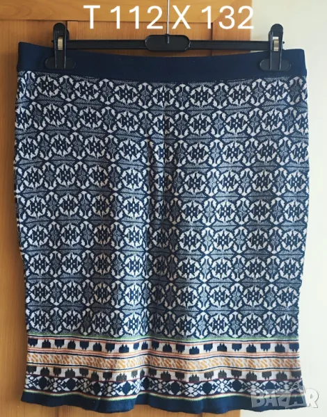 Дамска къса пола в тъмносиньо, оранжево и бяло пролет/есен; 4XL÷6XL, снимка 1