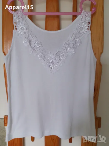 Бял памучен потник с дантела L, снимка 1