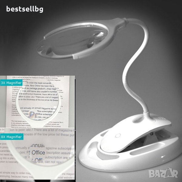 Настолна увеличителна лупа стойка LED осветление за четене шиене на гоблени бродиране козметик бюро, снимка 1