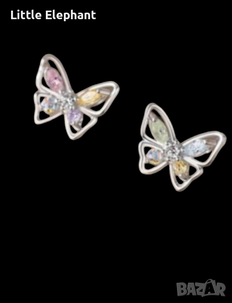 Сребърни обеци coloured butterflies,с цветни кристали/нови, снимка 1