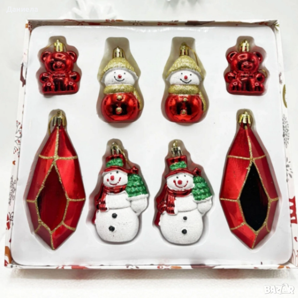 Коледен комплект украса 8 броя – Червени и бели висулки Premium Collection, снимка 1