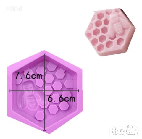 Шестоъгълник пчелна пита пчела медена килийки дълбок силиконов молд форма фондан гипс сапун шоколад, снимка 1