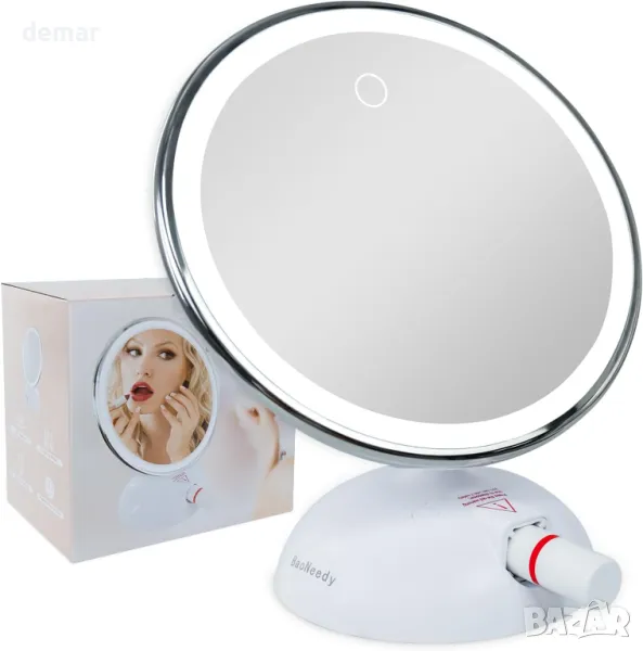 ZQZiQi Тоалетно огледало за грим с 3 цветни светлини и 10-кратно увеличение чрез сензорен екран,360°, снимка 1