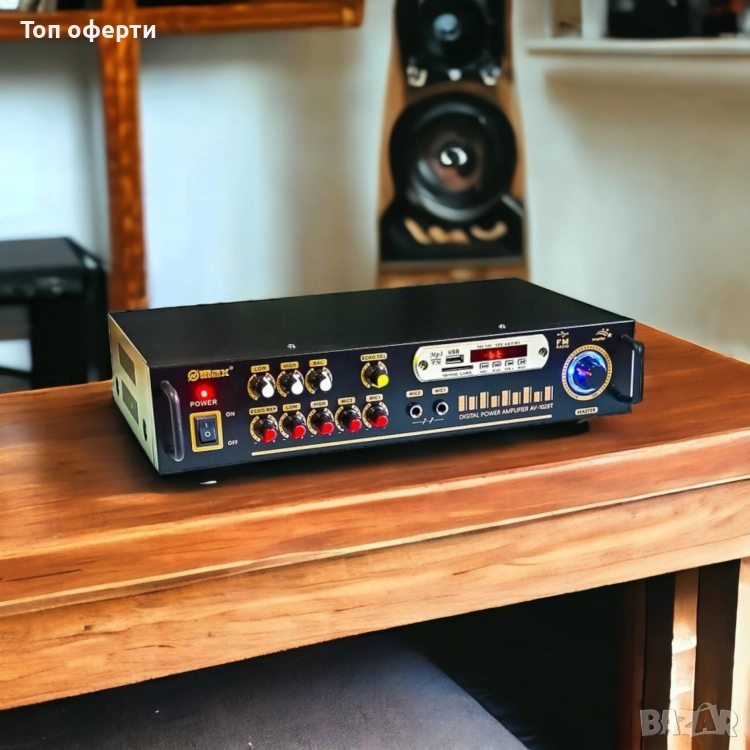 Bluetooth Домашен Усилвател UKC AV-102BT – 2×100W, USB, SD, FM Радио, Караоке, 5 Канала, Дистанционн, снимка 1