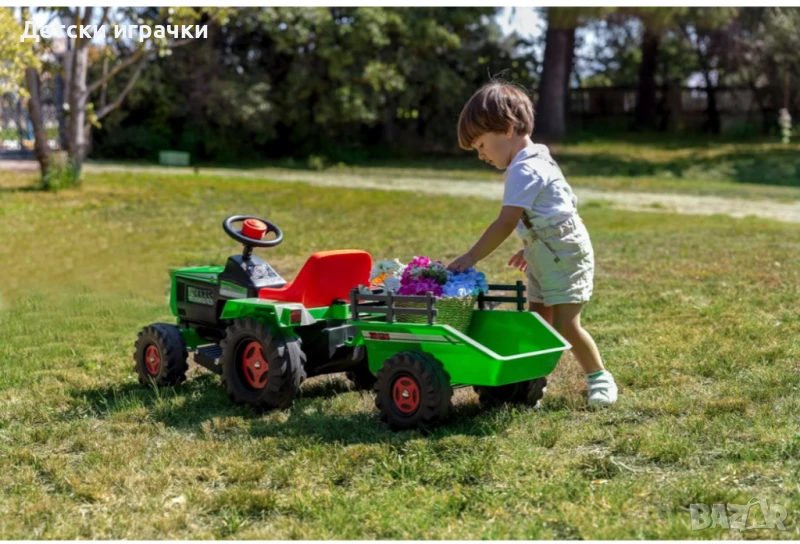 Детски трактор с ремарке Injusa, с батерия 6V, със сирена, червен , снимка 1
