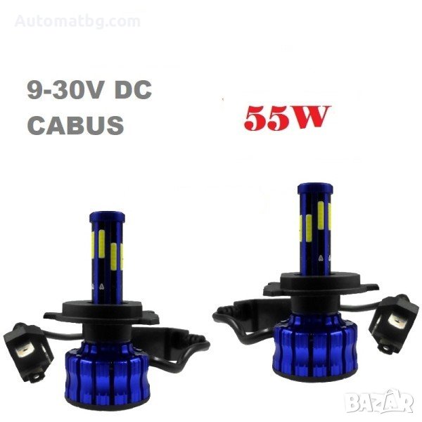 Комплект диодни крушки Automat, H4, DC 12V-24V, 55W, Син, снимка 1