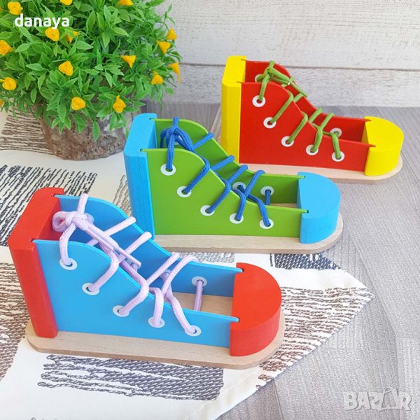 2960 Дървена образователна играчка за връзване и низане, снимка 1