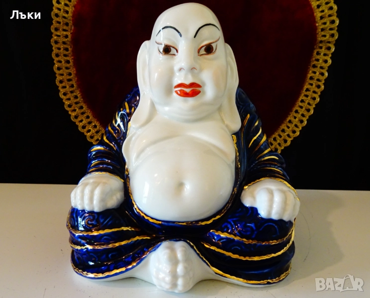 Буда китайски порцелан,кобалт,24 карата злато,печат. , снимка 1