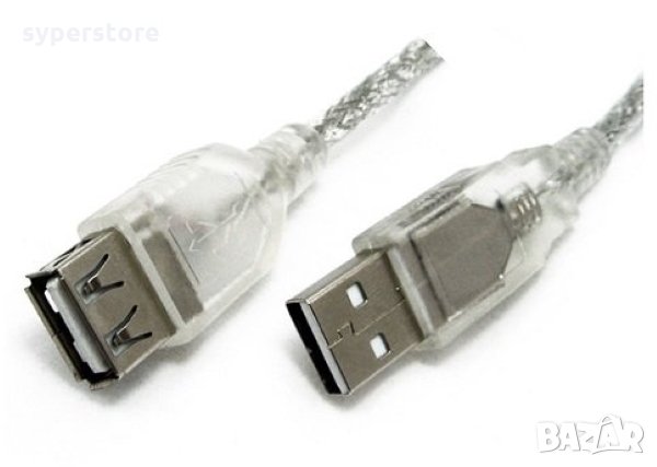 Кабел USB2.0 удължител 1,5м Digital One SP00213 - мъжко/женско прозрачен Cable USB2.0 type A-A M/F,1, снимка 1