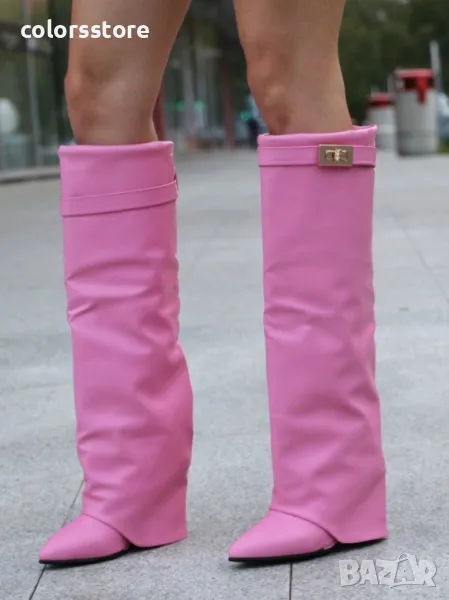 Ботуши на платформа - розова кожа - K-40, снимка 1