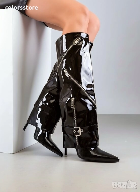 Ботуши на ток - черен лак - AD-9 , снимка 1