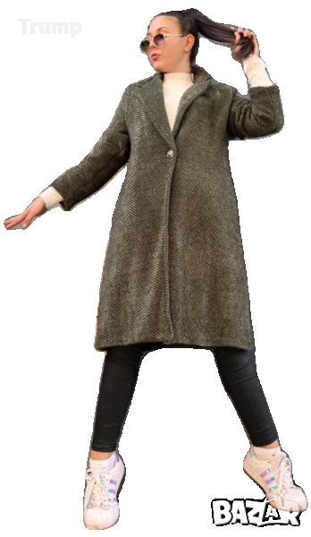 Черен петък! - 30%Палто от Мека и ефектна материя, цвят комуфлажнозелено, снимка 1