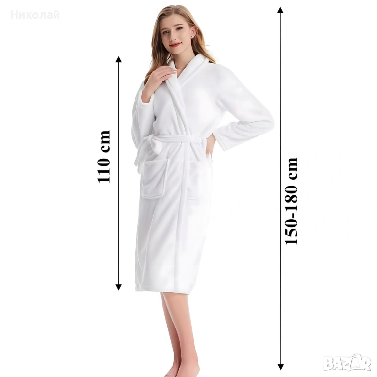 Дамски хотелски халат, класически, удобен, топъл, с връзки, мек, бял, снимка 1