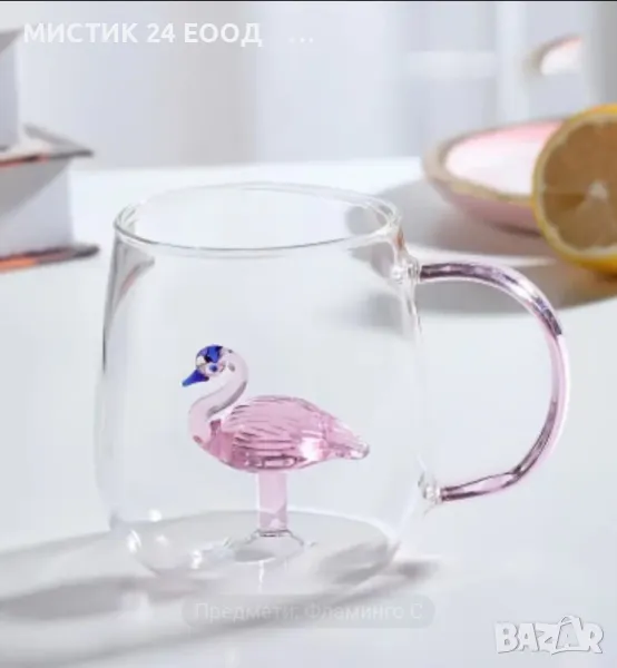 Стъклена Термоустойчива Чаша с 3D ефект Розово Фламинго , снимка 1