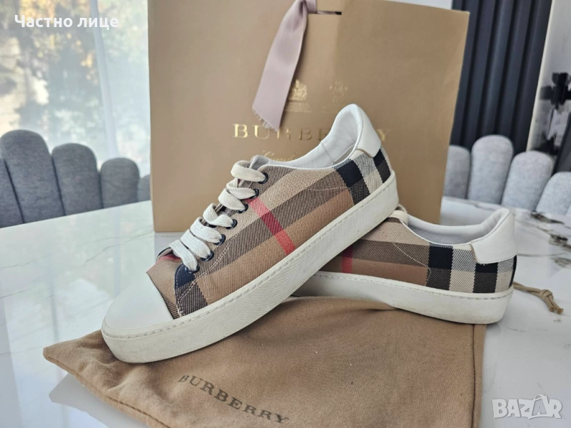 Обувки Burberry White/Beige Nova Check Canva, снимка 1
