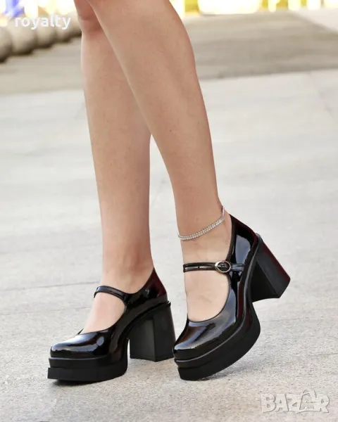 Обувки на ток - черен лак, снимка 1