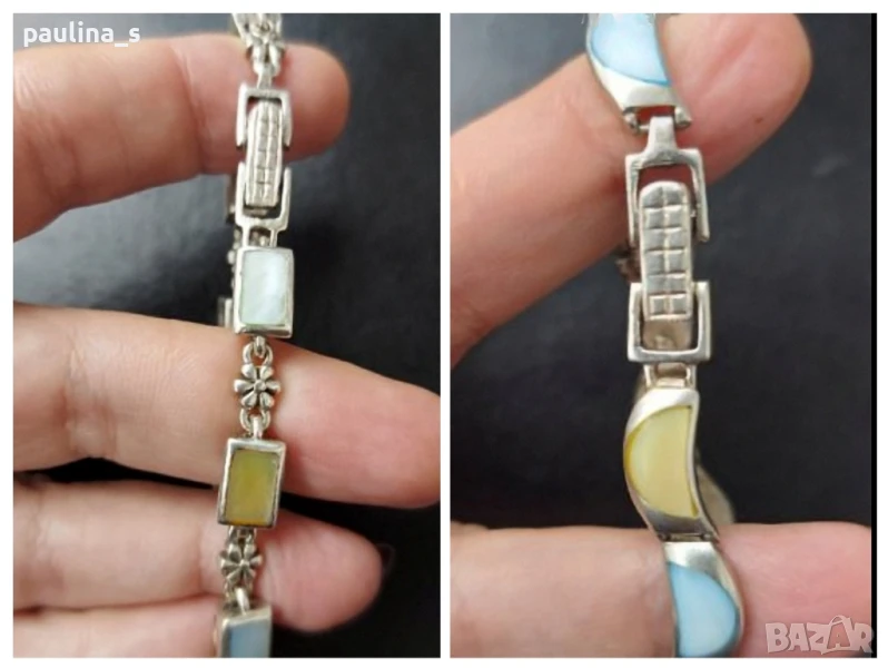 Два различни броя / Масивна сребърна гривна проба 925 с три цвята седеф, снимка 1