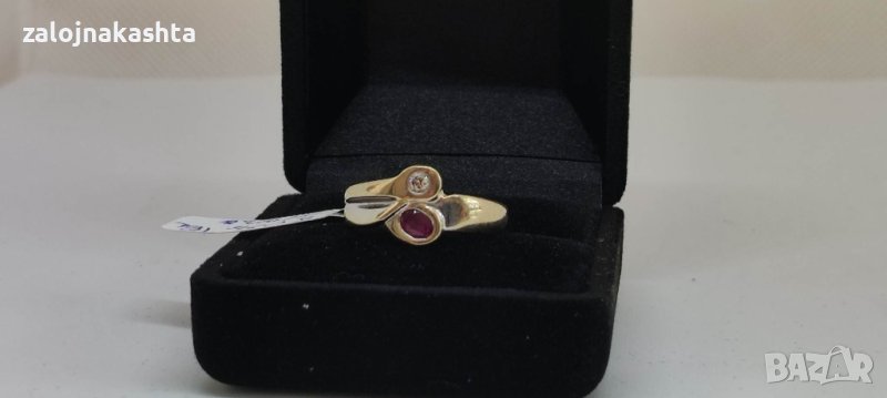 Златен пръстен с естествен Рубин и брилянт-5,05гр/18кр, снимка 1