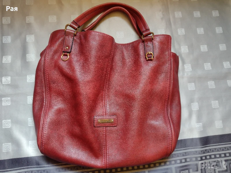 Кожена дамска голяма чанта в цвят бордо Cristhelen B, снимка 1
