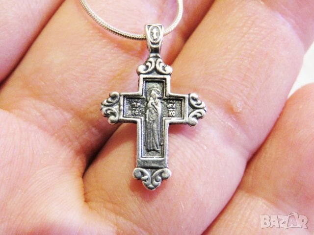 сребърно кръстче, сребърен православен кръст с Исус на гърба  Света Богородица