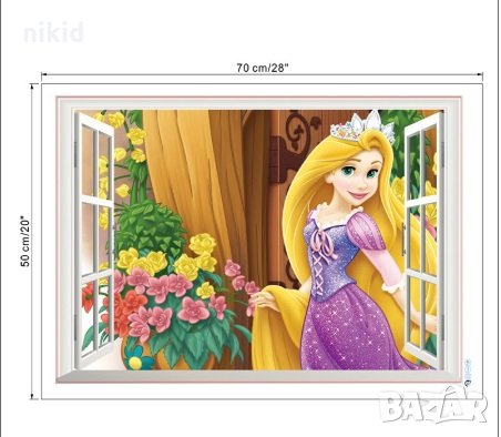 Рапунцел на прозорец самозалепващ стикер лепенка за стена мебел детска стая, снимка 3 - Други - 26301559