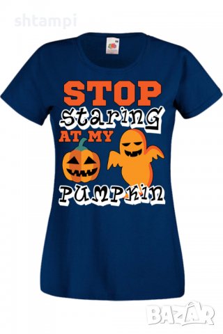 Дамска тениска Stop Staring At My Pumpkin 2,Halloween,Хелоуин,Празник,Забавление,Изненада,Обичаи,, снимка 6 - Тениски - 38138364