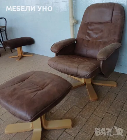 Въртящ фотьойл с подпиралка за крака, снимка 5 - Дивани и мека мебел - 49394957